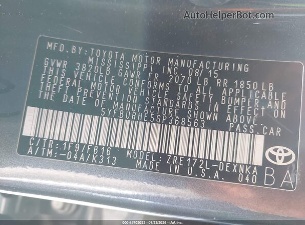 5YFBURHE5GP368563 2016 TOYOTA COROLLA Light Blue Շարժիչի բաժամունքի տեսք