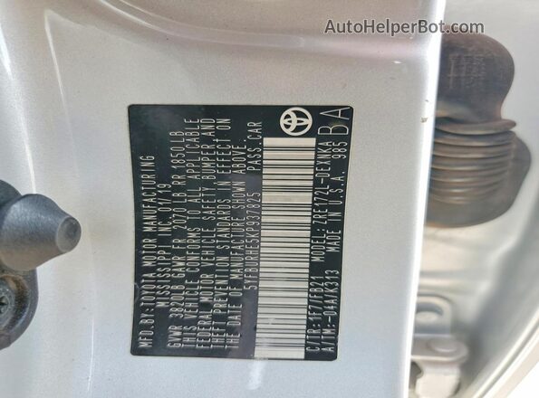 5YFBURHE5KP937825 2019 TOYOTA COROLLA Silver VIN sticker view