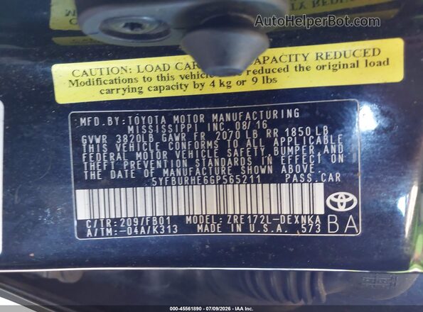 5YFBURHE6GP565211 2016 TOYOTA COROLLA Black Engine compartment view
