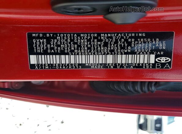 5YFBURHE6HP731261 2017 TOYOTA COROLLA Красный Вид подкапотного пространства