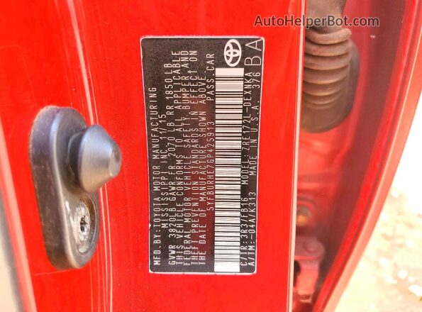 5YFBURHE7GP425913 2016 TOYOTA COROLLA Red Вид підкапотного простору