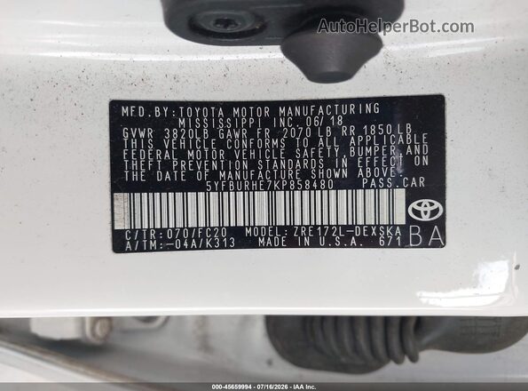 5YFBURHE7KP858480 2019 TOYOTA COROLLA White Вид підкапотного простору