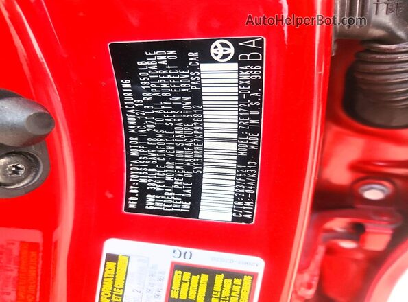 5YFBURHE7KP926812 2019 TOYOTA COROLLA Red Vista de la etiqueta del VIN