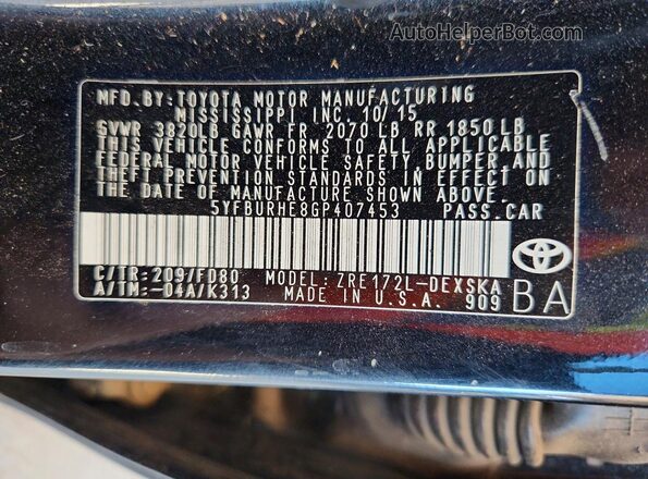 5YFBURHE8GP407453 2016 TOYOTA COROLLA Black Widok naklejki z numerem VIN