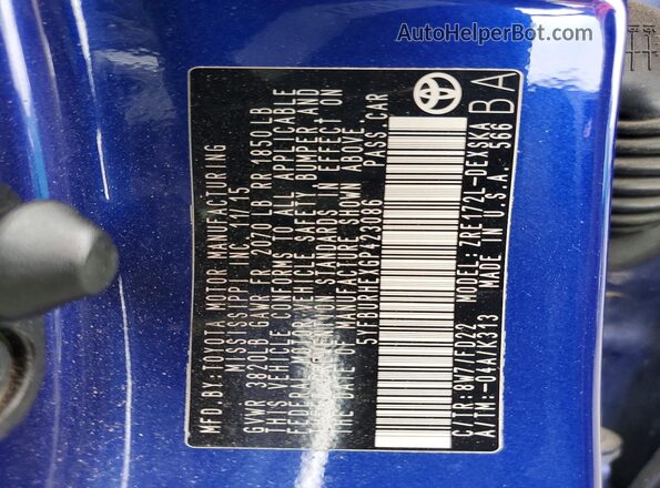 5YFBURHEXGP423086 2016 TOYOTA COROLLA Blue VIN sticker view