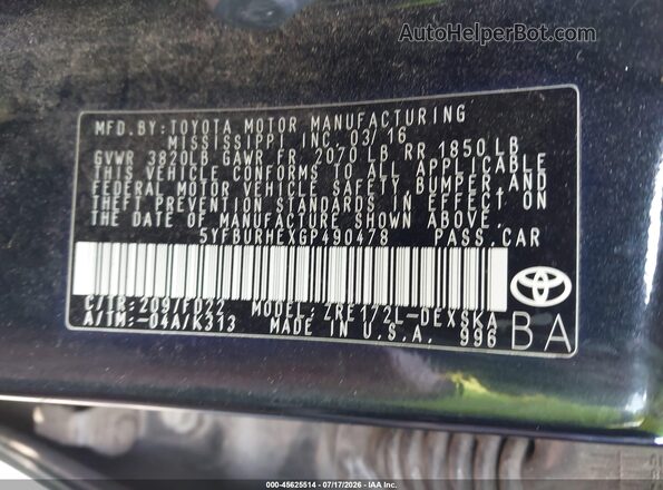 5YFBURHEXGP490478 2016 TOYOTA COROLLA Черный Вид подкапотного пространства