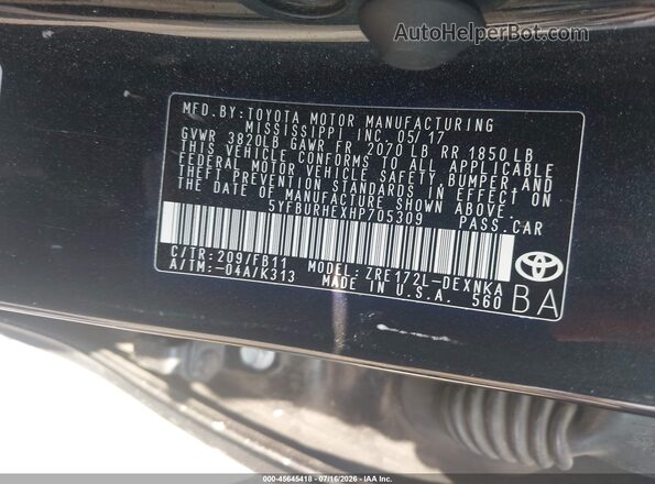 5YFBURHEXHP705309 2017 TOYOTA COROLLA Black Շարժիչի բաժամունքի տեսք