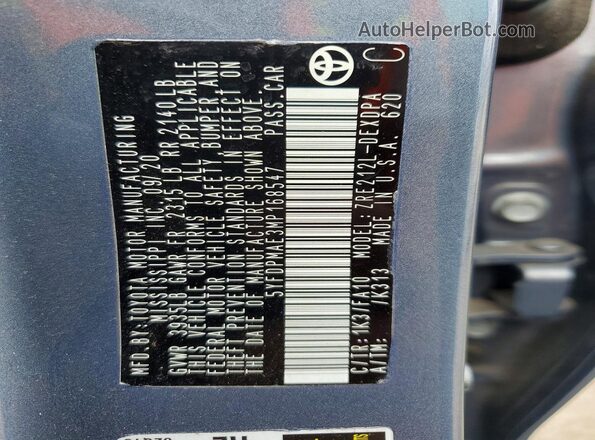 5YFDPMAE3MP168547 2021 TOYOTA COROLLA Blue VIN sticker view