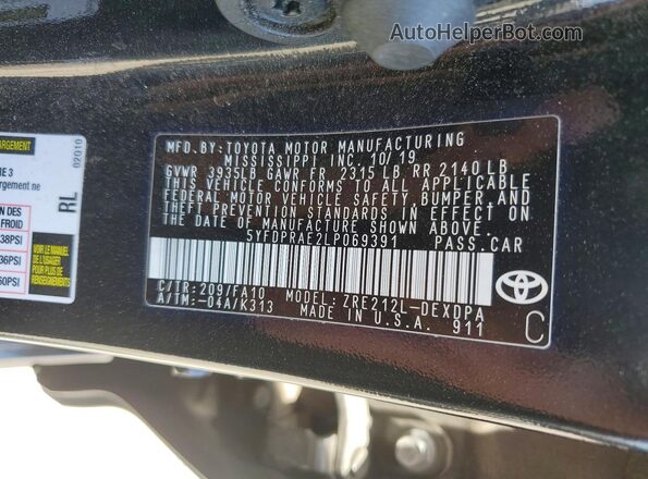 5YFDPRAE2LP069391 2020 TOYOTA COROLLA Black VIN կոդի պիտակի տեսք