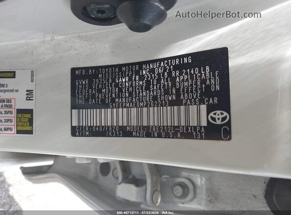 5YFEPMAE0MP262213 2021 TOYOTA COROLLA White ძრავის განყოფილების ხედი
