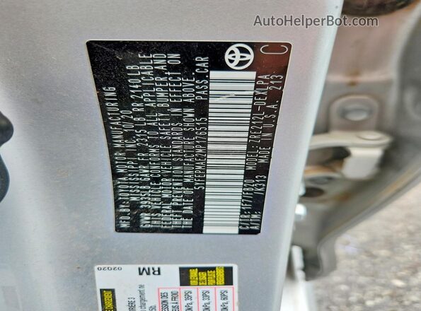 5YFEPMAE2MP176515 2021 TOYOTA COROLLA Silver VIN კოდის სტიკერის ხედი