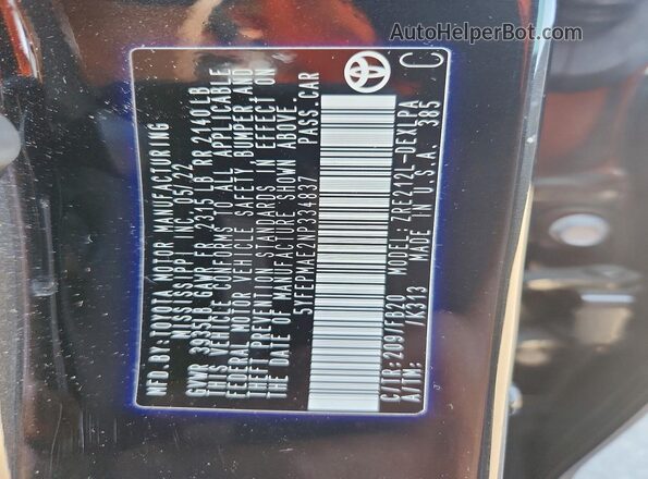 5YFEPMAE2NP334837 2022 TOYOTA COROLLA Black Շարժիչի բաժամունքի տեսք