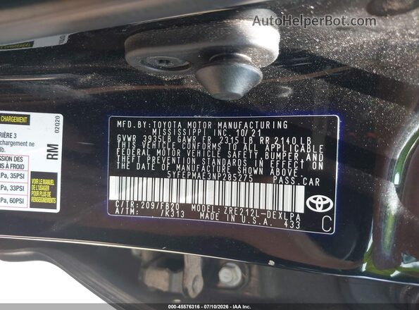 5YFEPMAE3NP285275 2022 TOYOTA COROLLA Black Widok komory silnika