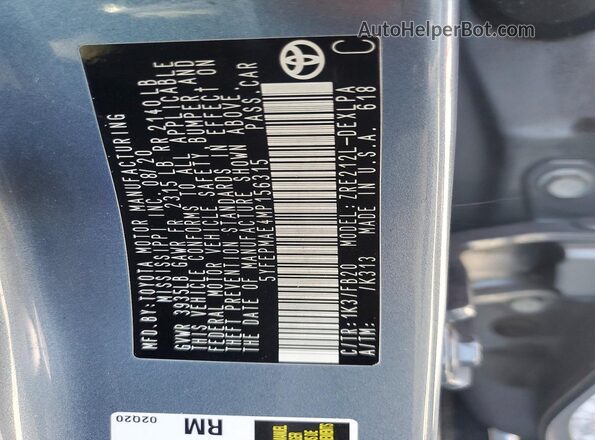 5YFEPMAE4MP156315 2021 TOYOTA COROLLA Blue Շարժիչի բաժամունքի տեսք
