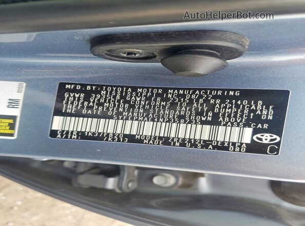 5YFEPMAE4NP358735 2022 TOYOTA COROLLA Gray Engine compartment view