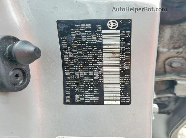 5YFEPMAE4NP369704 2022 TOYOTA COROLLA Silver Vista de la etiqueta del VIN