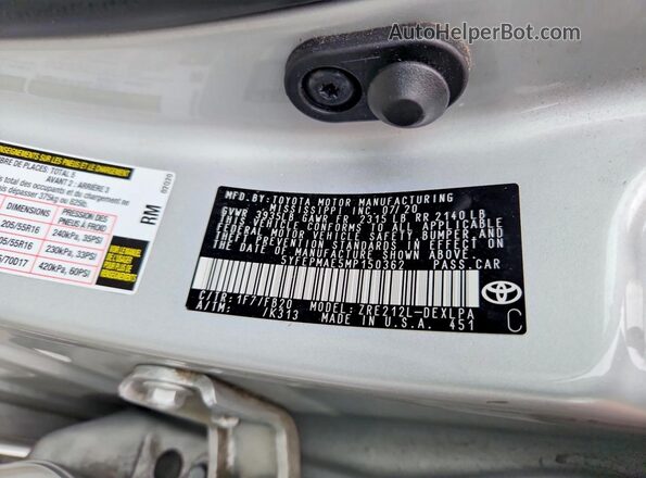 5YFEPMAE5MP150362 2021 TOYOTA COROLLA Silver Engine compartment view