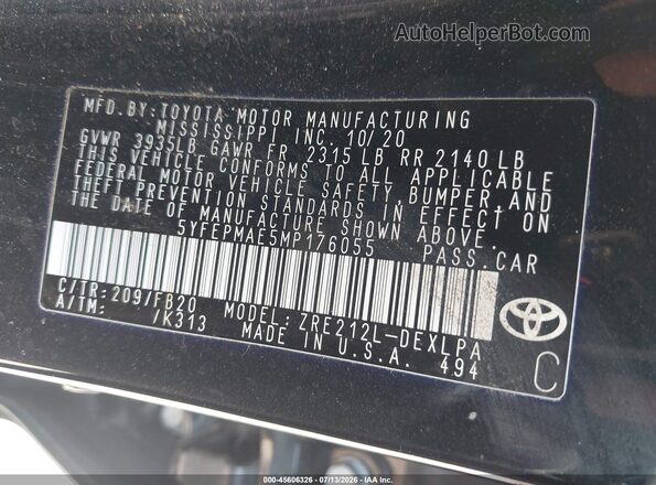 5YFEPMAE5MP176055 2021 TOYOTA COROLLA Black Вид підкапотного простору