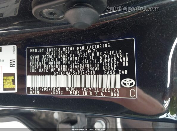 5YFEPMAE5NP342219 2022 TOYOTA COROLLA Black Vista del compartimento del motor