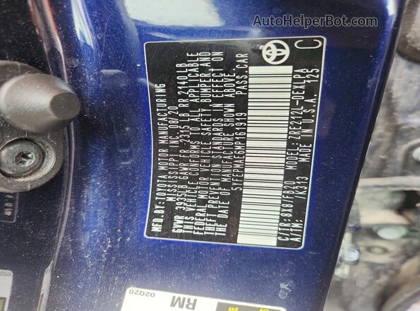 5YFEPMAE6MP161919 2021 TOYOTA COROLLA Blue VIN կոդի պիտակի տեսք