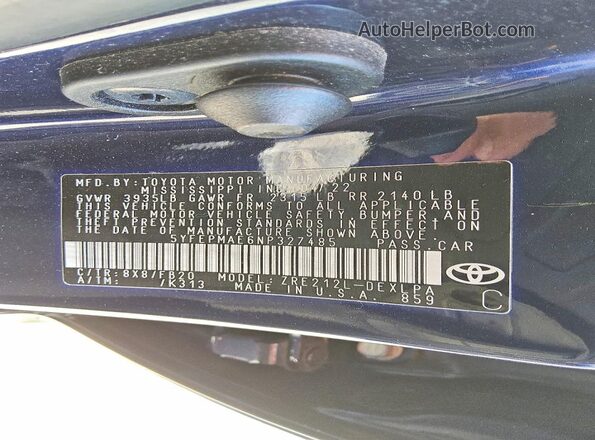 5YFEPMAE6NP327485 2022 TOYOTA COROLLA Blue Շարժիչի բաժամունքի տեսք