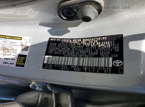 5YFEPMAE7MP196257 2021 TOYOTA COROLLA Silver VIN կոդի պիտակի տեսք