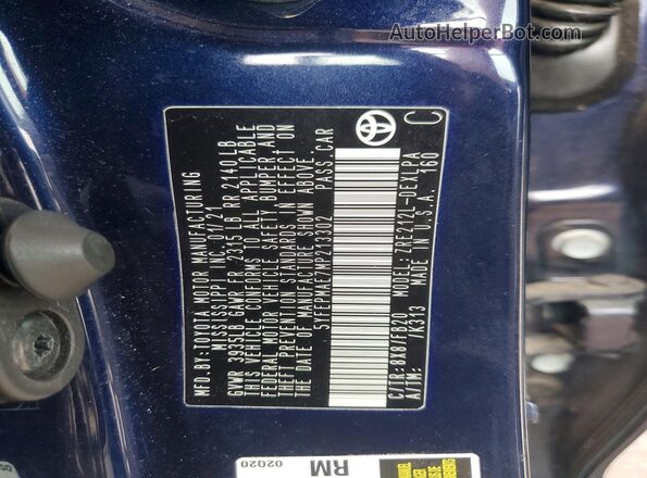 5YFEPMAE7MP213302 2021 TOYOTA COROLLA Blue Widok naklejki z numerem VIN
