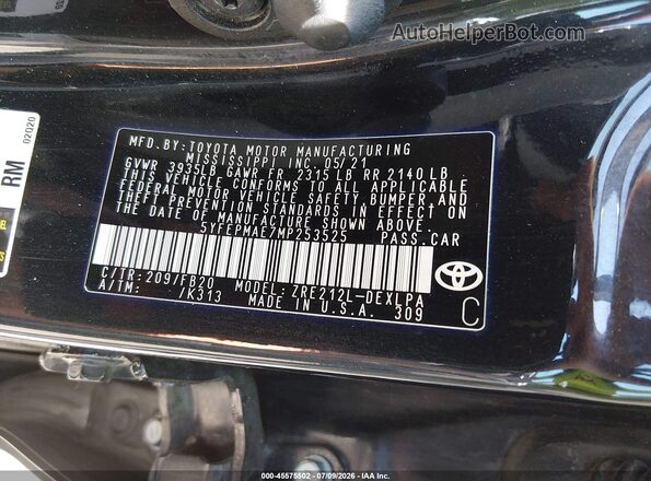 5YFEPMAE7MP253525 2021 TOYOTA COROLLA Black Vista del compartimento del motor