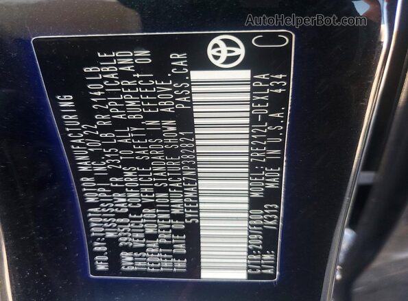 5YFEPMAE7NP382821 2022 TOYOTA COROLLA Black VIN კოდის სტიკერის ხედი