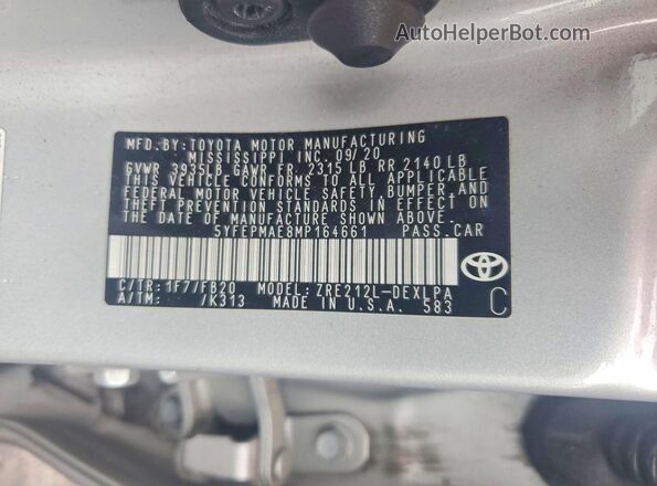 5YFEPMAE8MP164661 2021 TOYOTA COROLLA Gray Вид задньої частини салону