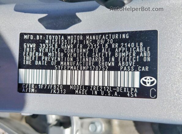 5YFEPMAE8MP170752 2021 TOYOTA COROLLA Gray ძრავის განყოფილების ხედი