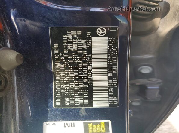 5YFEPMAE8MP260256 2021 TOYOTA COROLLA Blue Вид підкапотного простору