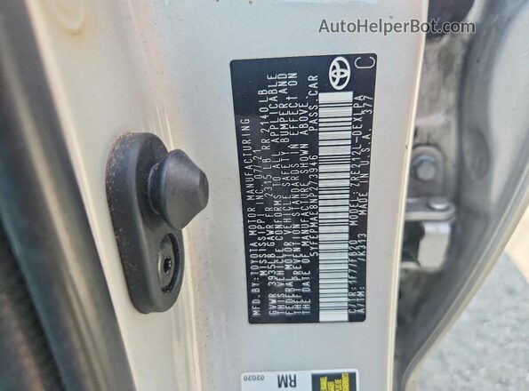 5YFEPMAE8NP273946 2022 TOYOTA COROLLA Silver VIN կոդի պիտակի տեսք