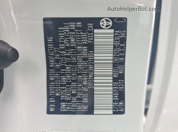 5YFEPMAE8NP319954 2022 TOYOTA COROLLA White Widok komory silnika