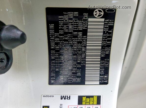 5YFEPMAE9MP166404 2021 TOYOTA COROLLA White VIN sticker view