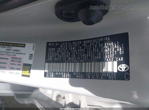 5YFEPMAEXMP215383 2021 TOYOTA COROLLA Gray Շարժիչի բաժամունքի տեսք