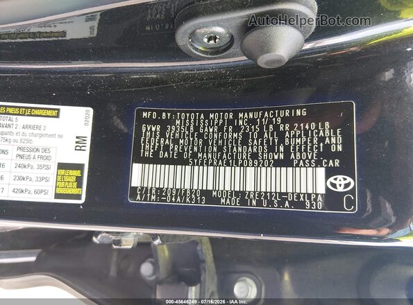 5YFEPRAE1LP089202 2020 TOYOTA COROLLA Черный Вид подкапотного пространства