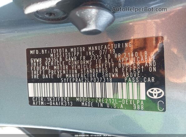 5YFEPRAE2LP037318 2020 TOYOTA COROLLA Blue Вид підкапотного простору