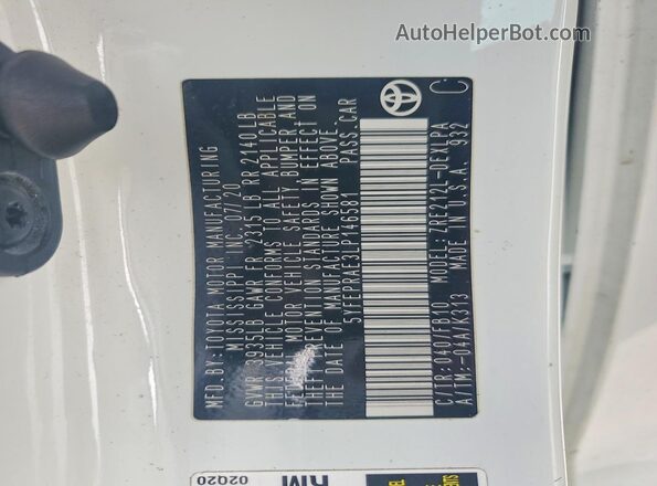 5YFEPRAE3LP146581 2020 TOYOTA COROLLA White Widok komory silnika