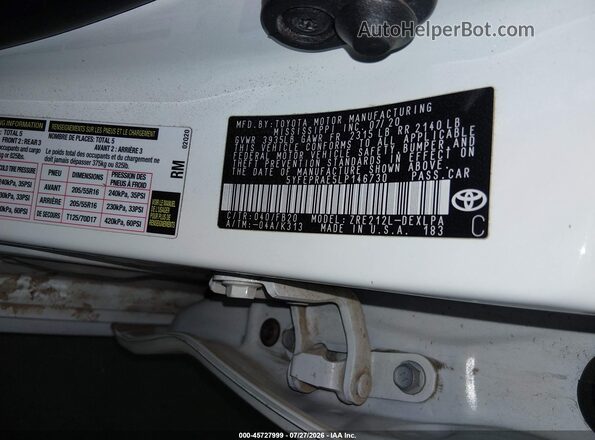 5YFEPRAE5LP146730 2020 TOYOTA COROLLA White Вид підкапотного простору