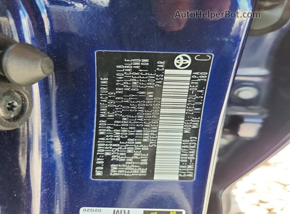 5YFEPRAE6LP060620 2020 TOYOTA COROLLA Blue VIN կոդի պիտակի տեսք
