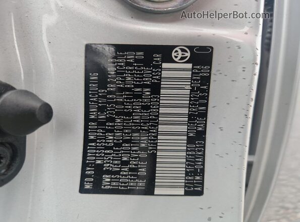 5YFEPRAE7LP086093 2020 TOYOTA COROLLA Silver VIN კოდის სტიკერის ხედი