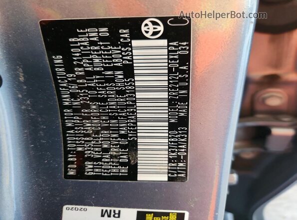 5YFEPRAE9LP031855 2020 TOYOTA COROLLA Blue Շարժիչի բաժամունքի տեսք