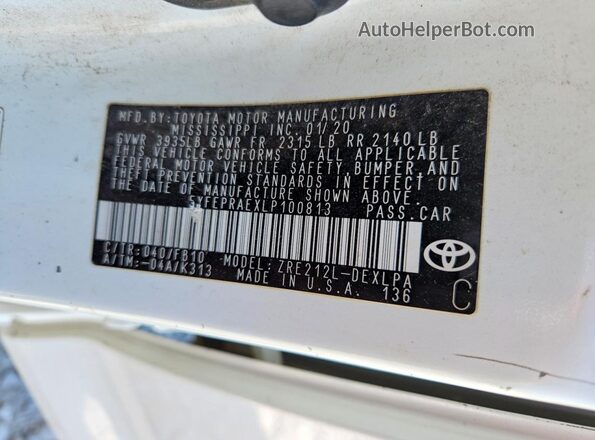 5YFEPRAEXLP100813 2020 TOYOTA COROLLA White Engine compartment view