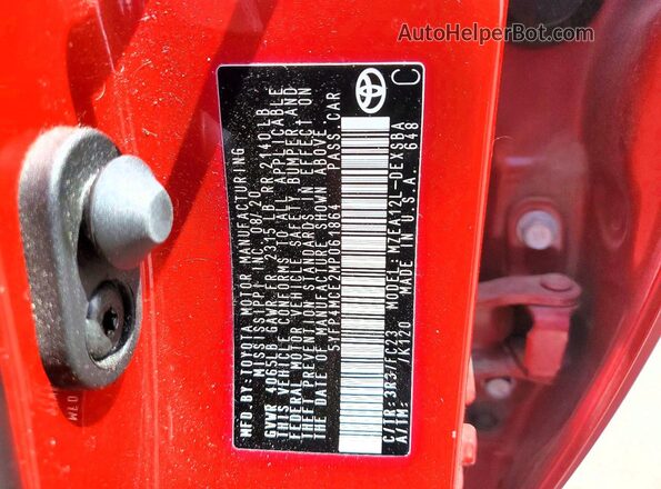 5YFP4MCE2MP061864 2021 TOYOTA COROLLA Red Widok komory silnika