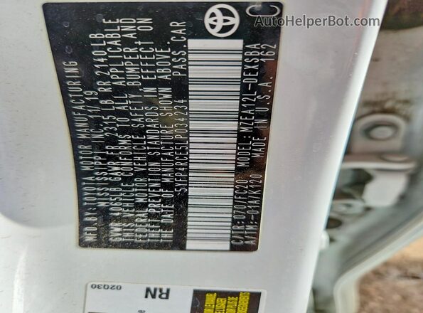 5YFP4RCE5LP034234 2020 TOYOTA COROLLA White VIN կոդի պիտակի տեսք