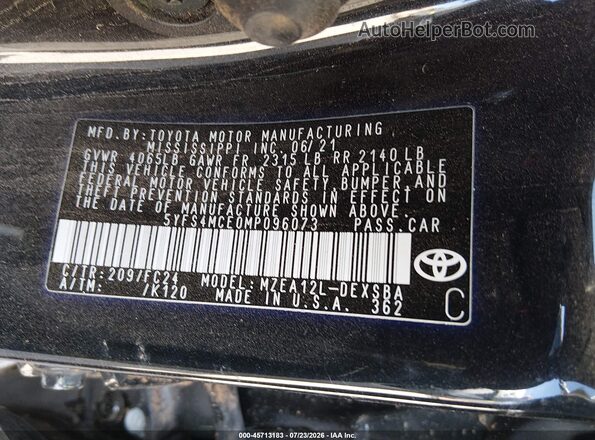 5YFS4MCE0MP096073 2021 TOYOTA COROLLA Black Vista del compartimento del motor