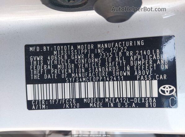 5YFS4MCE0PP142411 2023 TOYOTA COROLLA Gray Вид підкапотного простору