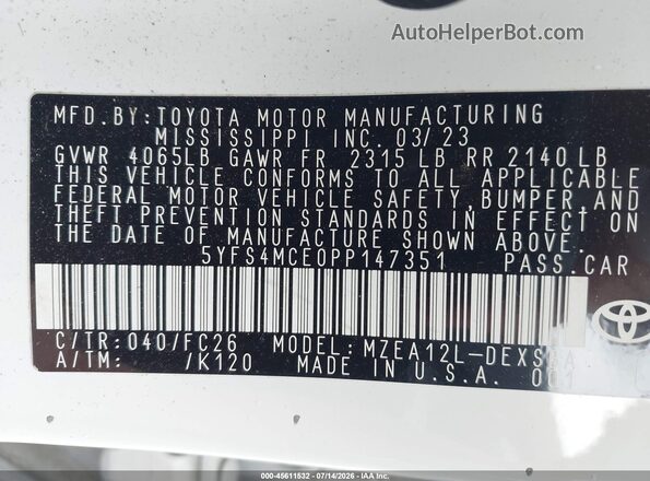 5YFS4MCE0PP147351 2023 TOYOTA COROLLA Белый Вид подкапотного пространства