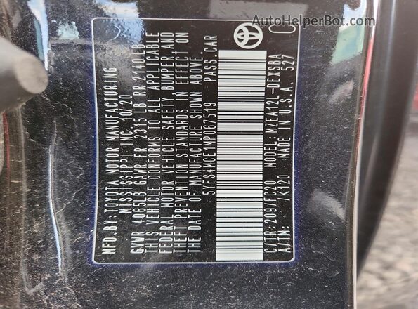 5YFS4MCE1MP067519 2021 TOYOTA COROLLA Black ძრავის განყოფილების ხედი